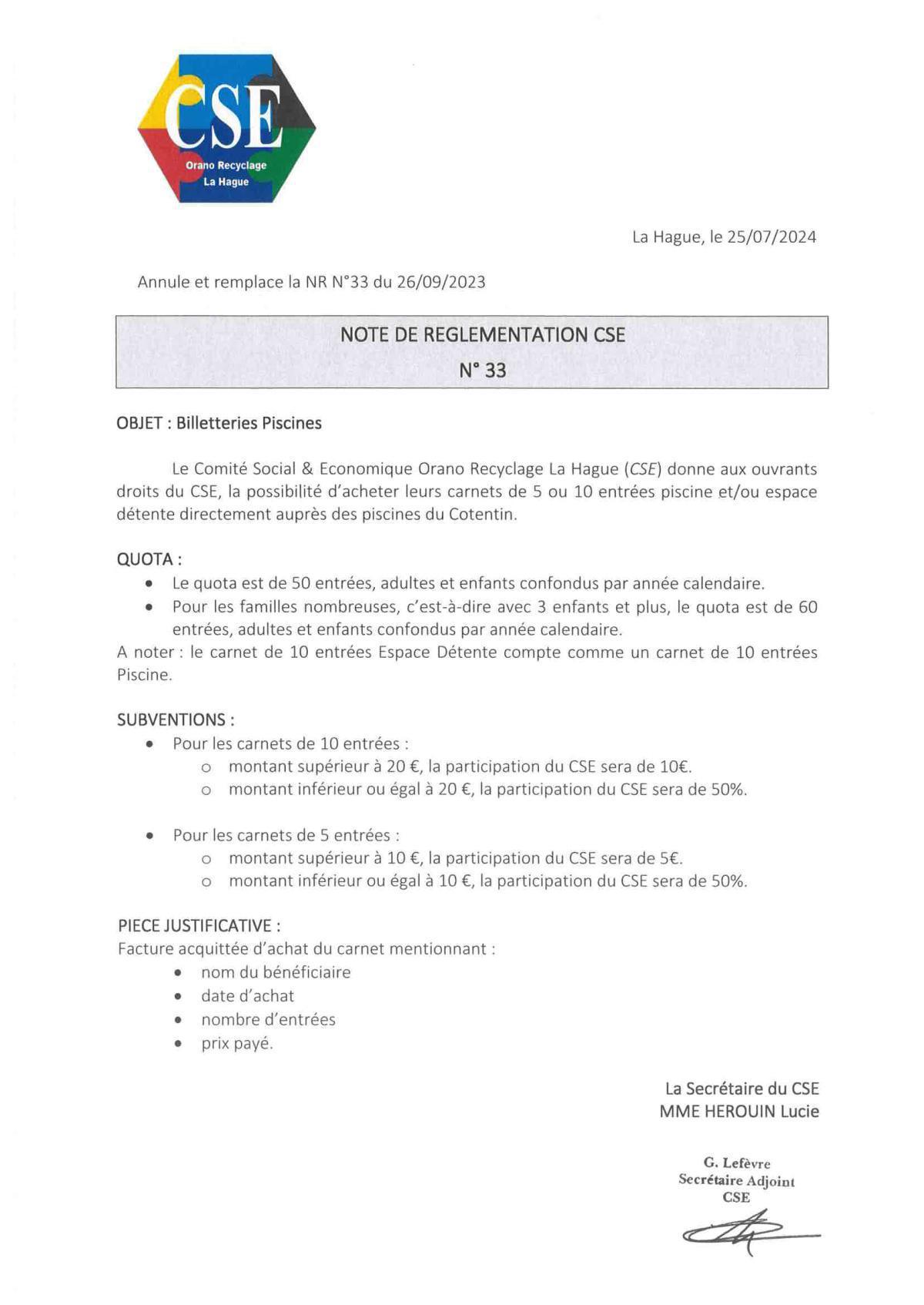 NOTES de REGLEMENTATION (intégration en cours sur votre appli)