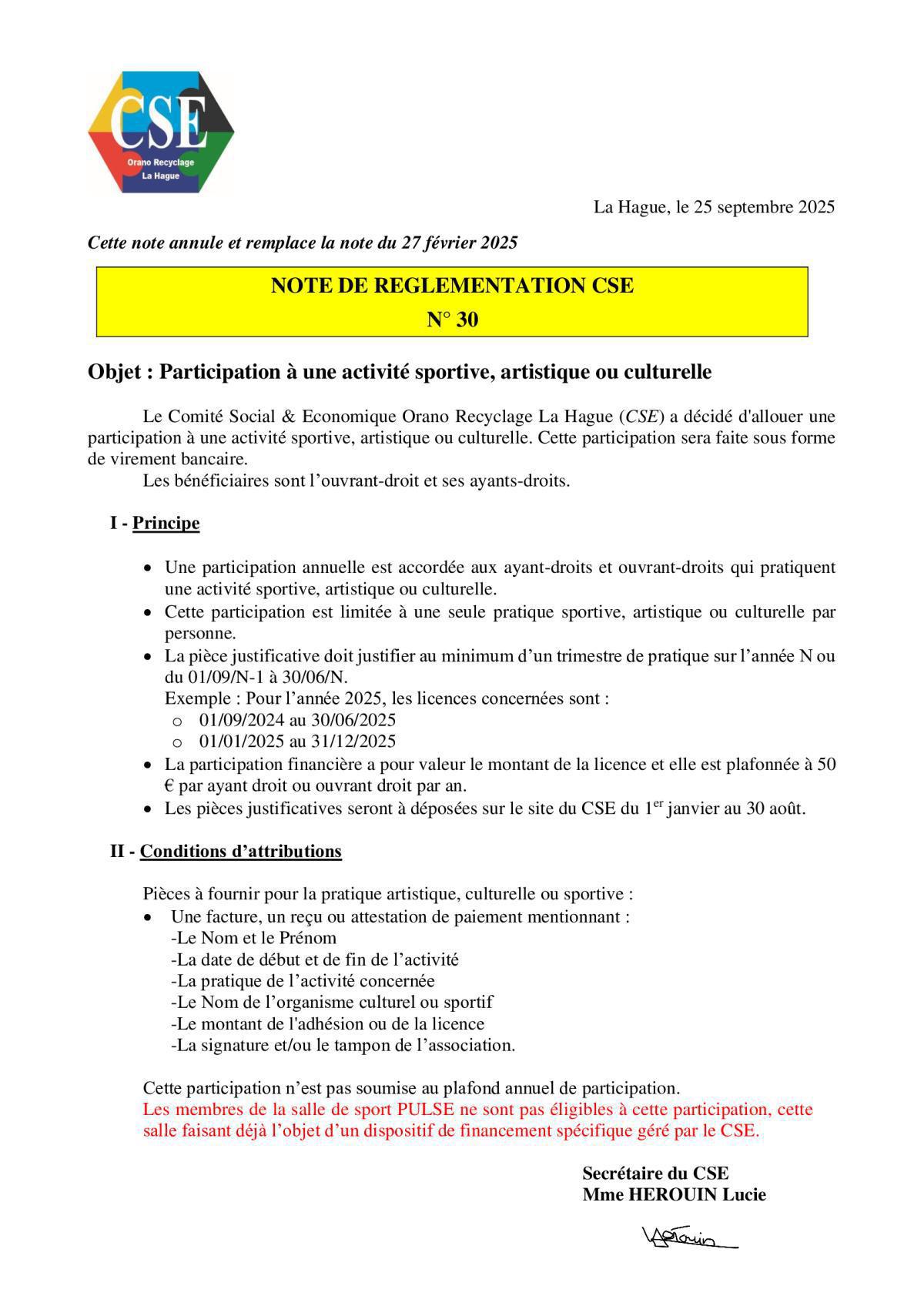 NOTES de REGLEMENTATION (intégration en cours sur votre appli)