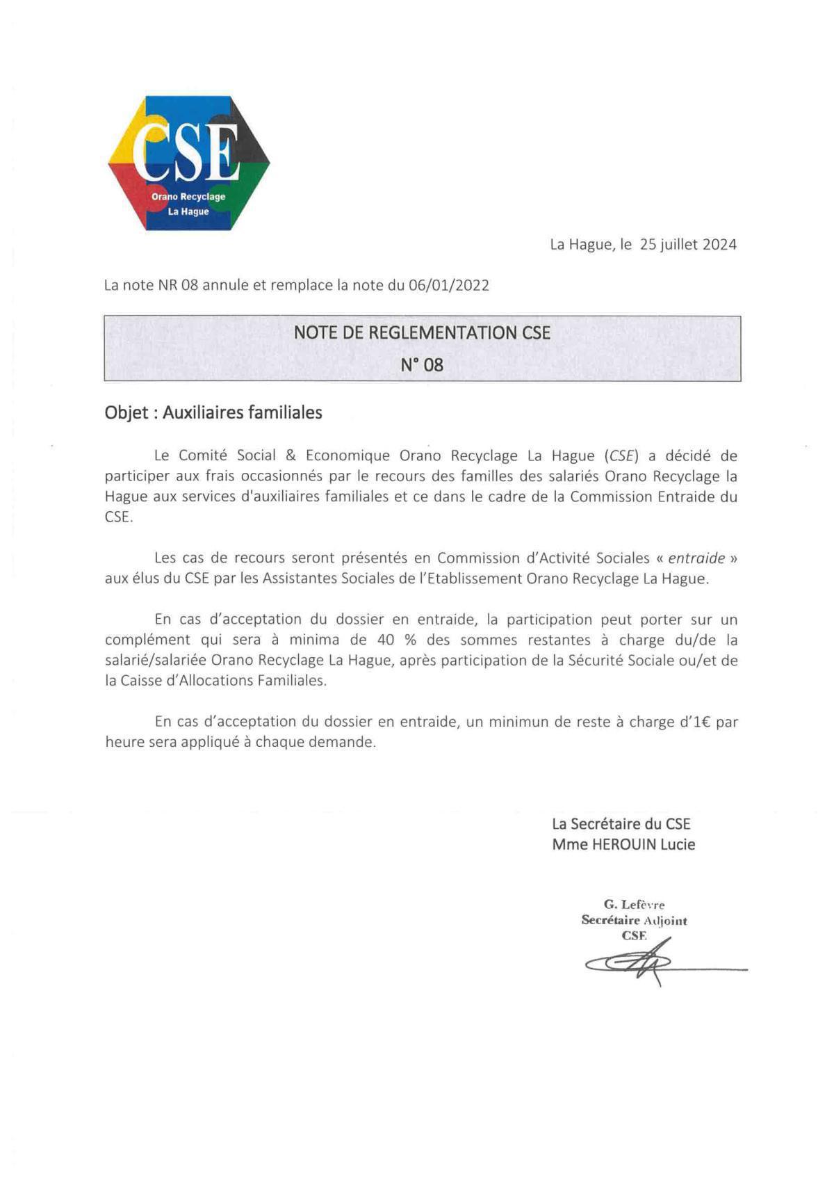 NOTES de REGLEMENTATION (intégration en cours sur votre appli)