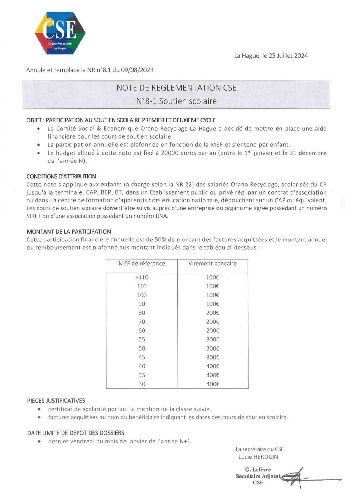 NOTES de REGLEMENTATION (intégration en cours sur votre appli)
