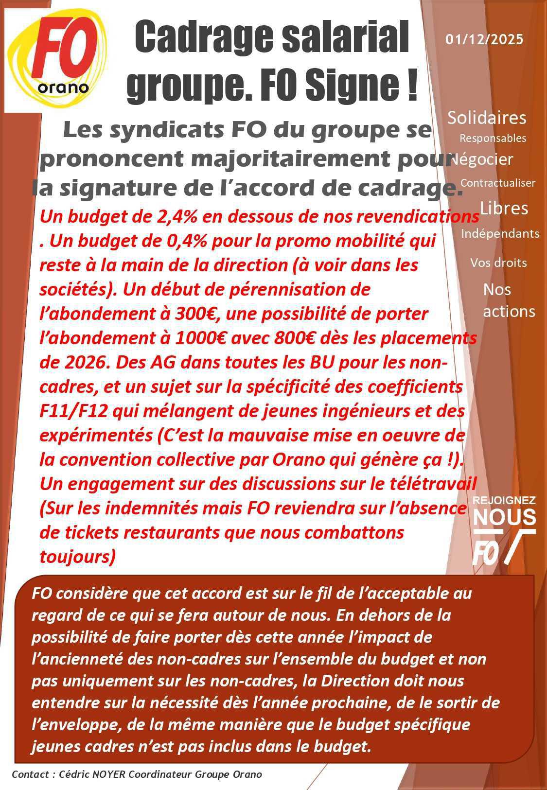 FIN DE NÉGO CADRAGE SALARIAL GROUPE 2026: FO SIGNE!