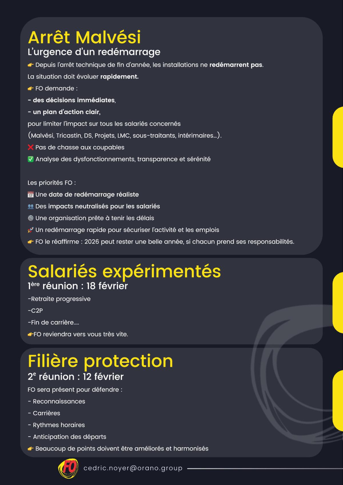 INFO GROUPE: Arrêt Malvési, Télétravail...