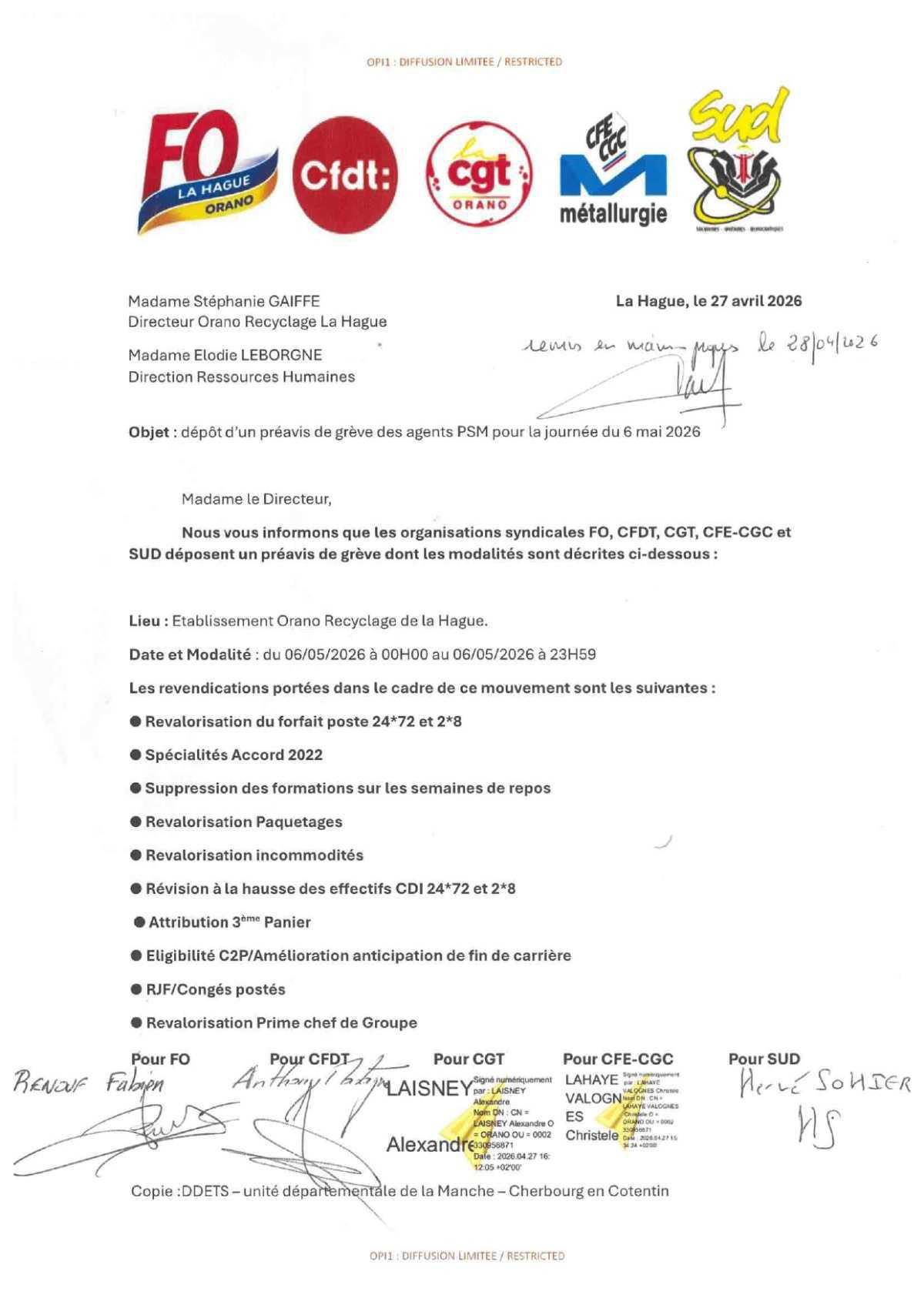 PREAVIS DE GREVE PSM