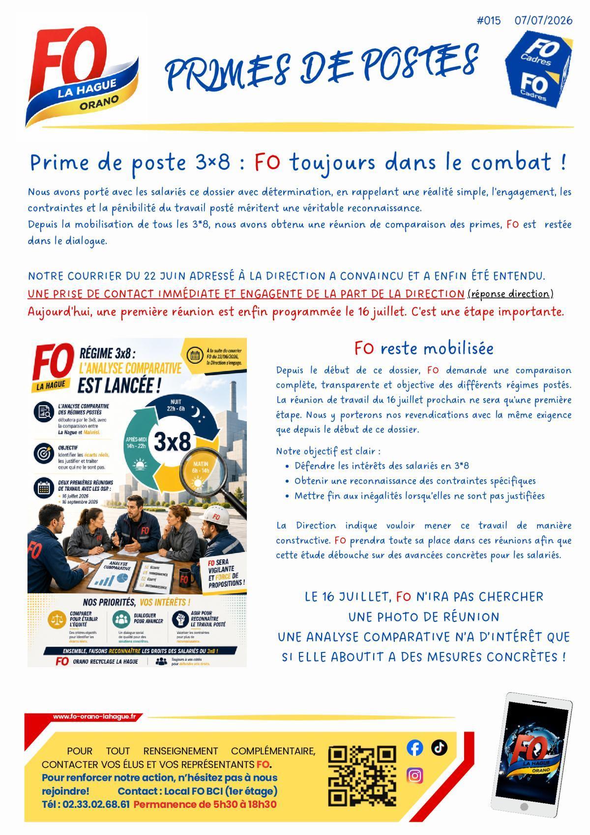 Primes de postes 3x8 FO toujours au combat