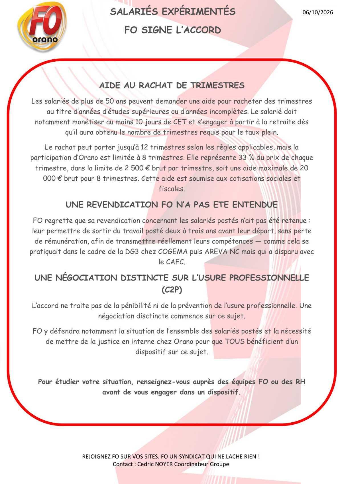 Salariés expérimentés, FO signe l'accord !