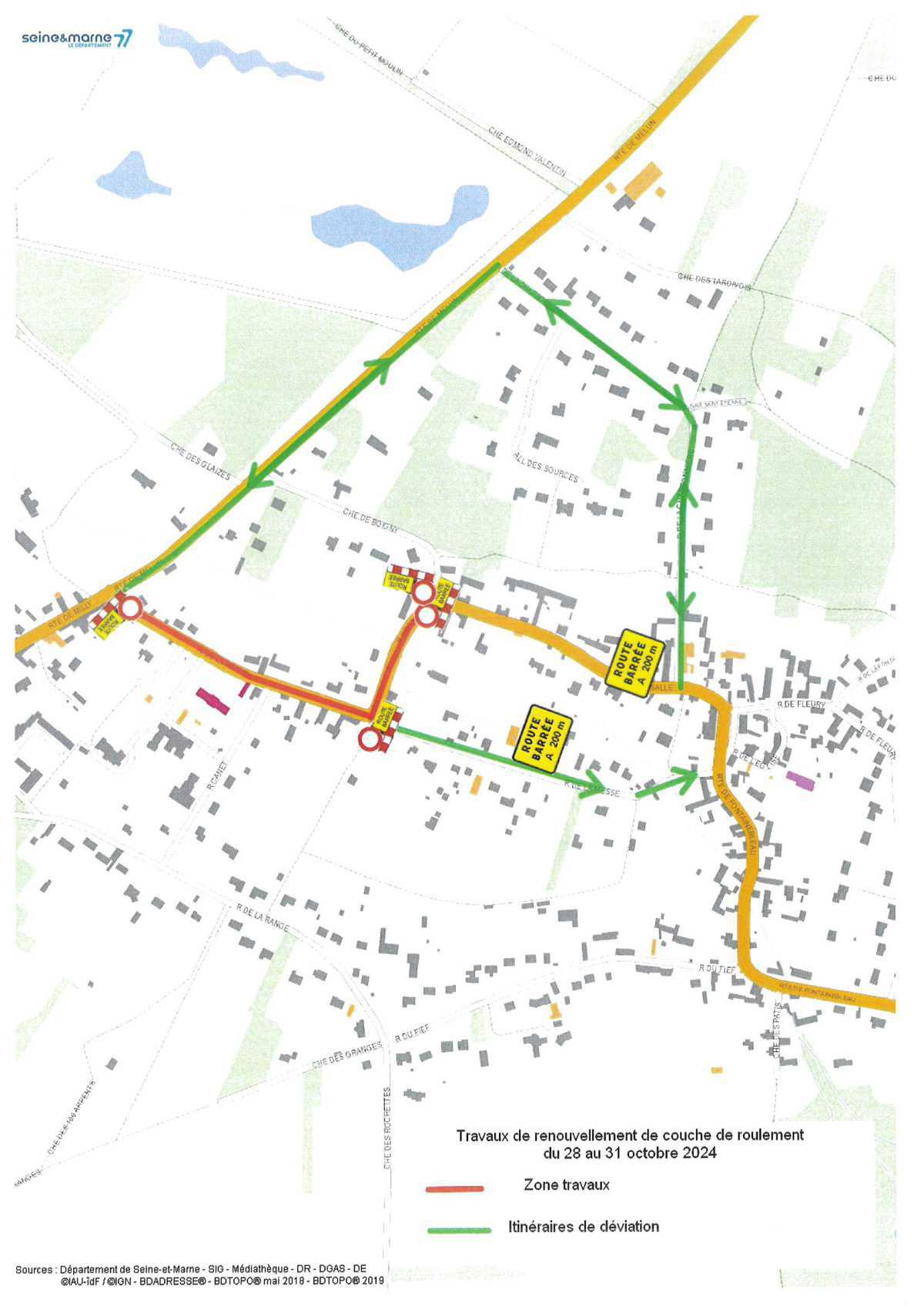 Travaux de rénovation de la couche de roulement rue de la Mairie (CD11), depuis la RD 372 jusqu'à l'intersection chemin de Boigny