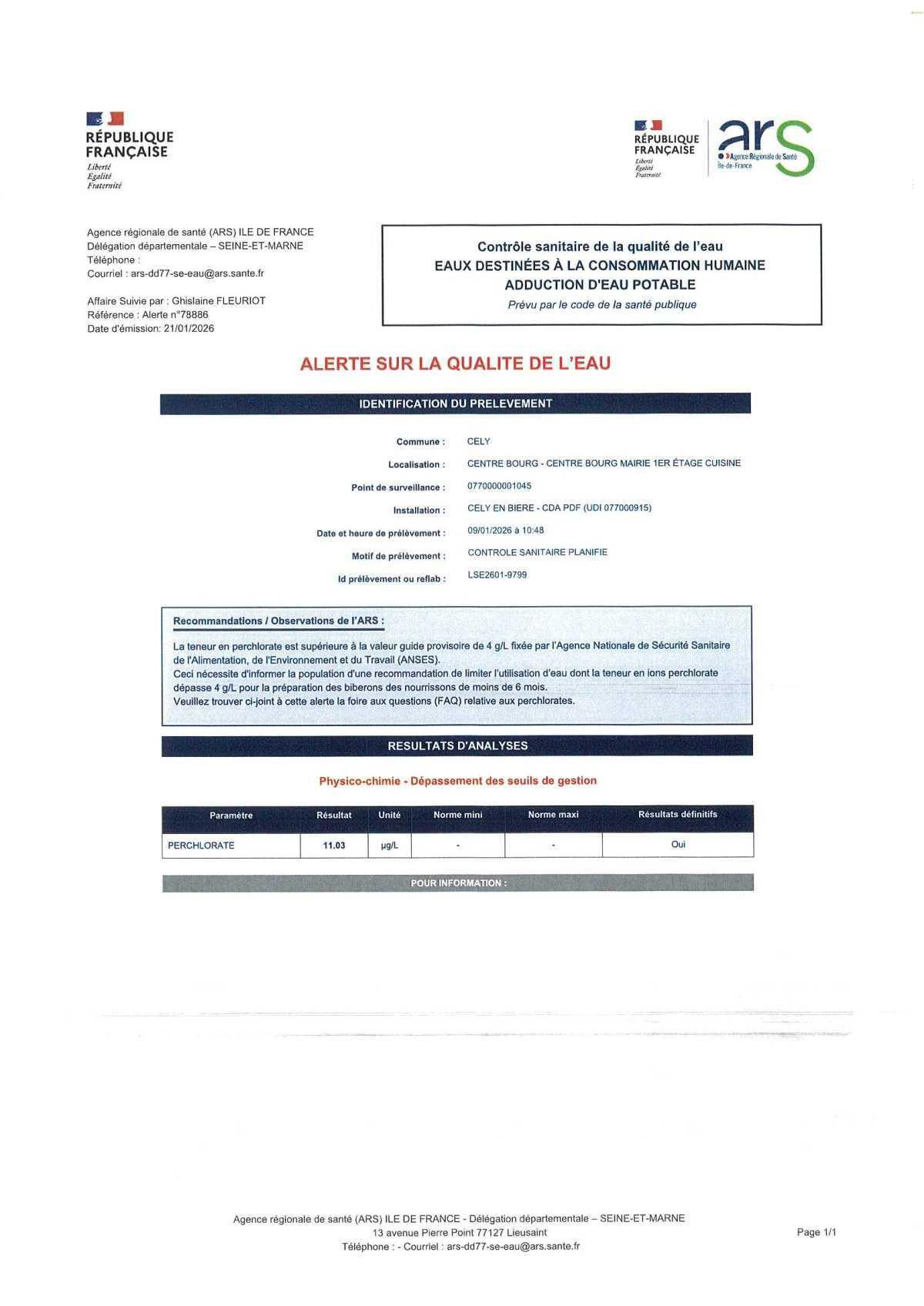 QUALITE DE L'EAU QUALITE DE L'EAU