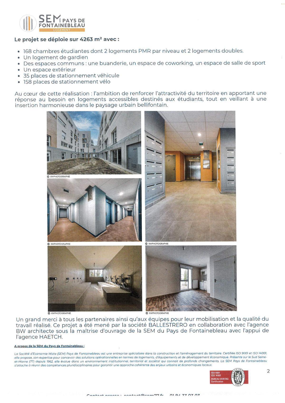 FONTAINEBLEAU - LIVRAISON DE LA RESIDENCE ETUDIANTE