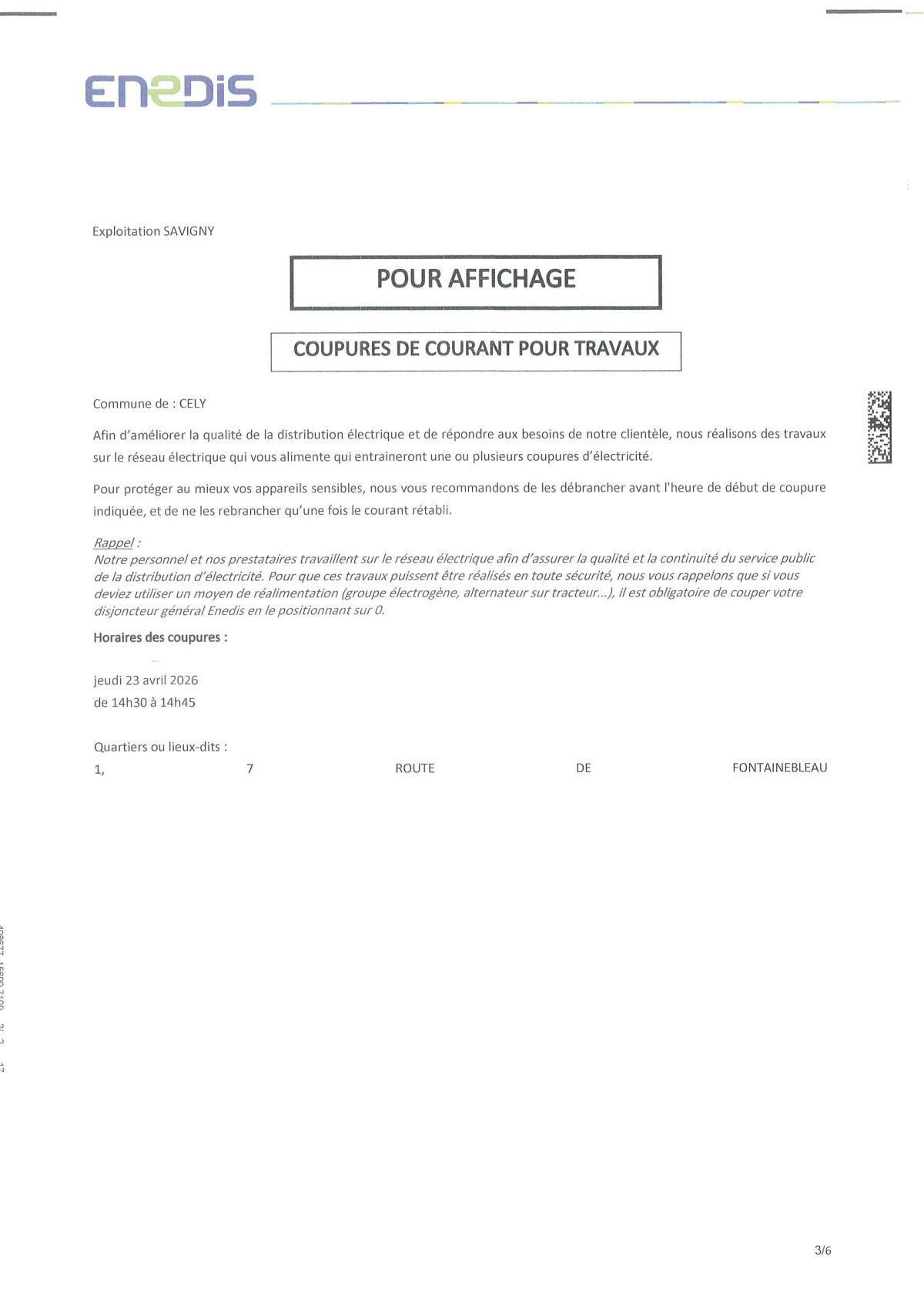 Coupures de courant pour travaux