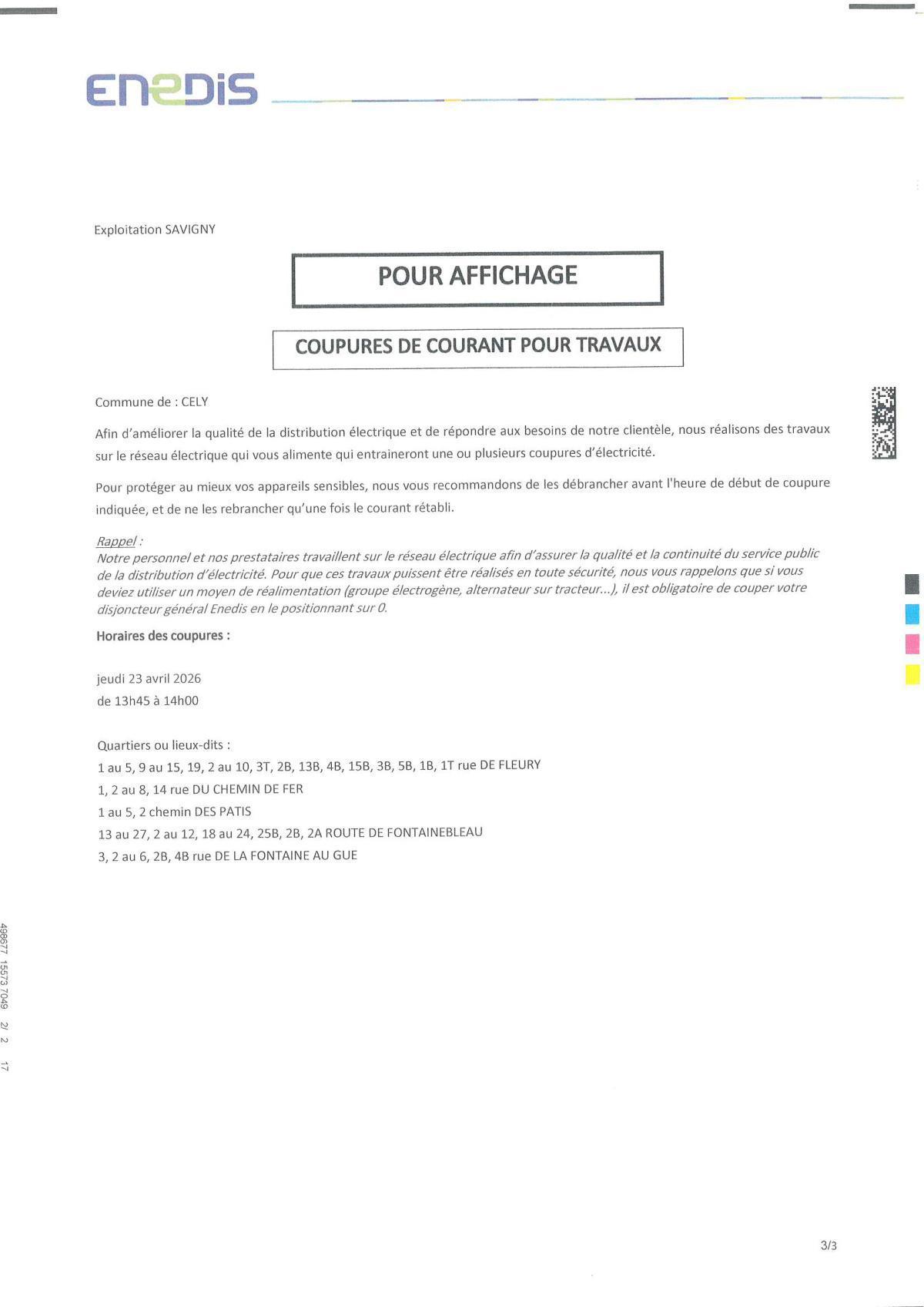 Coupures de courant pour travaux