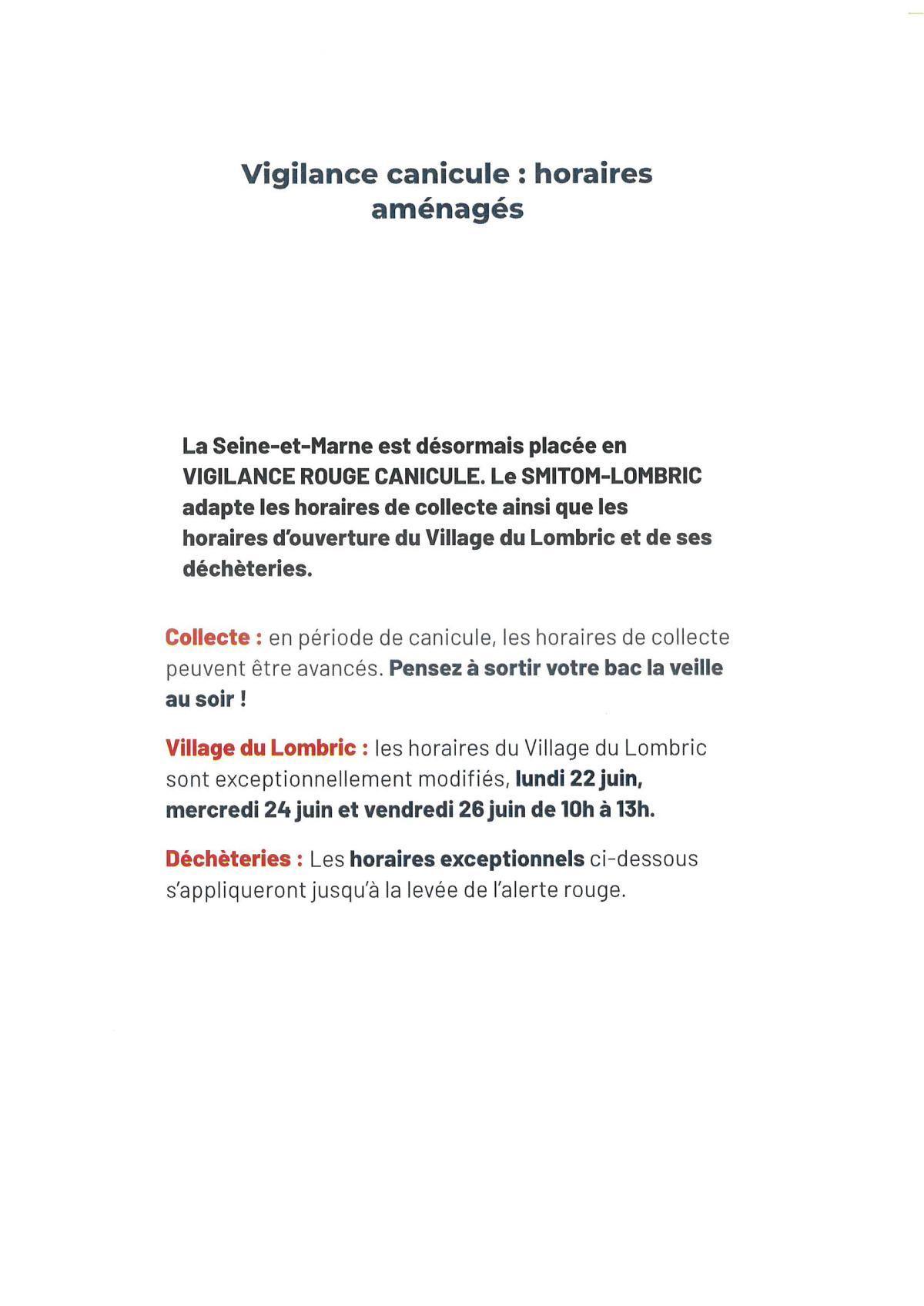 Vigilance canicule : horaires aménagés Vigilance canicule : horaires aménagés