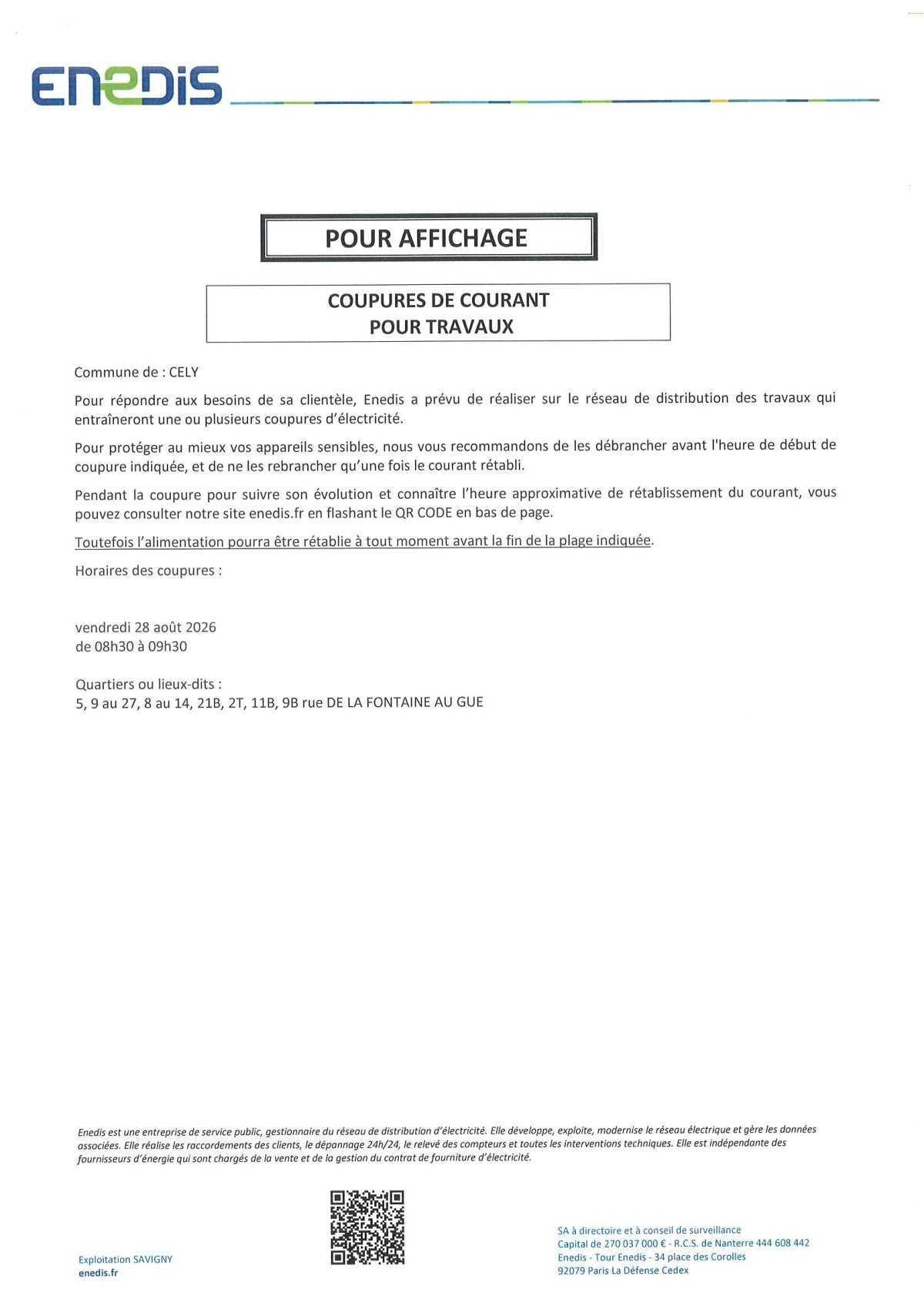 INFOS COUPURE DE COURANT