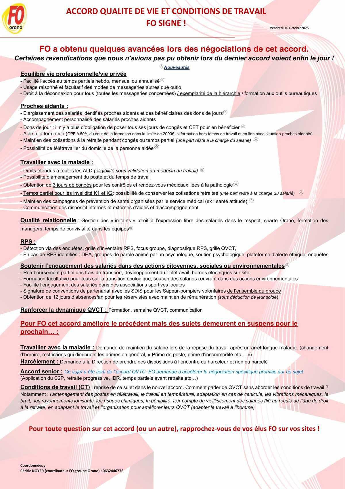 FO signe l’accord QVTC