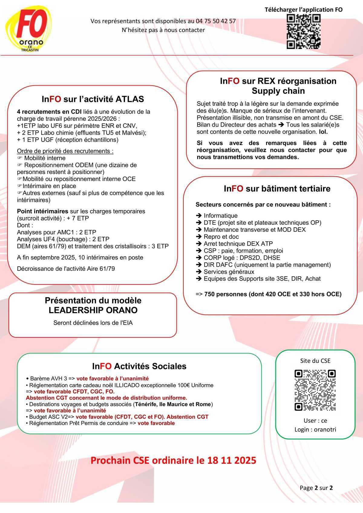 InFOs CSE du 21 octobre 2025