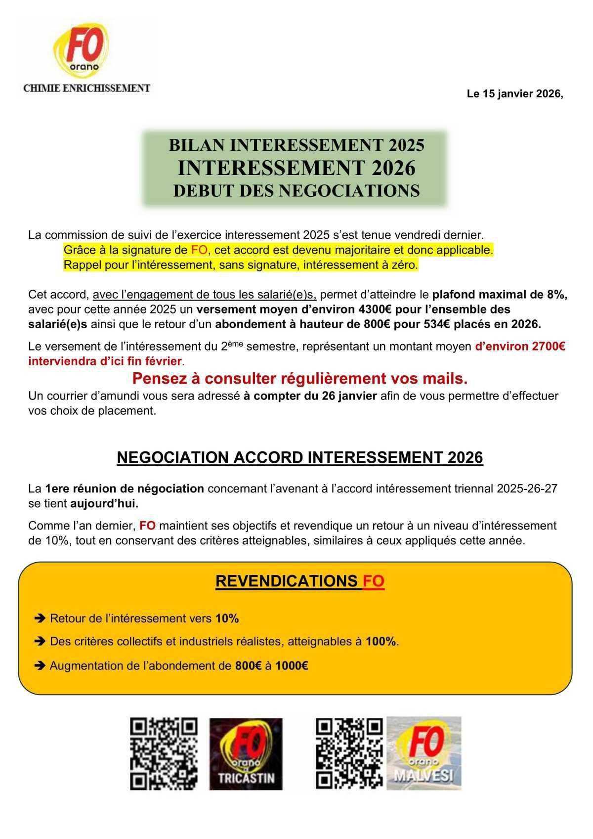 Intéressement 2026