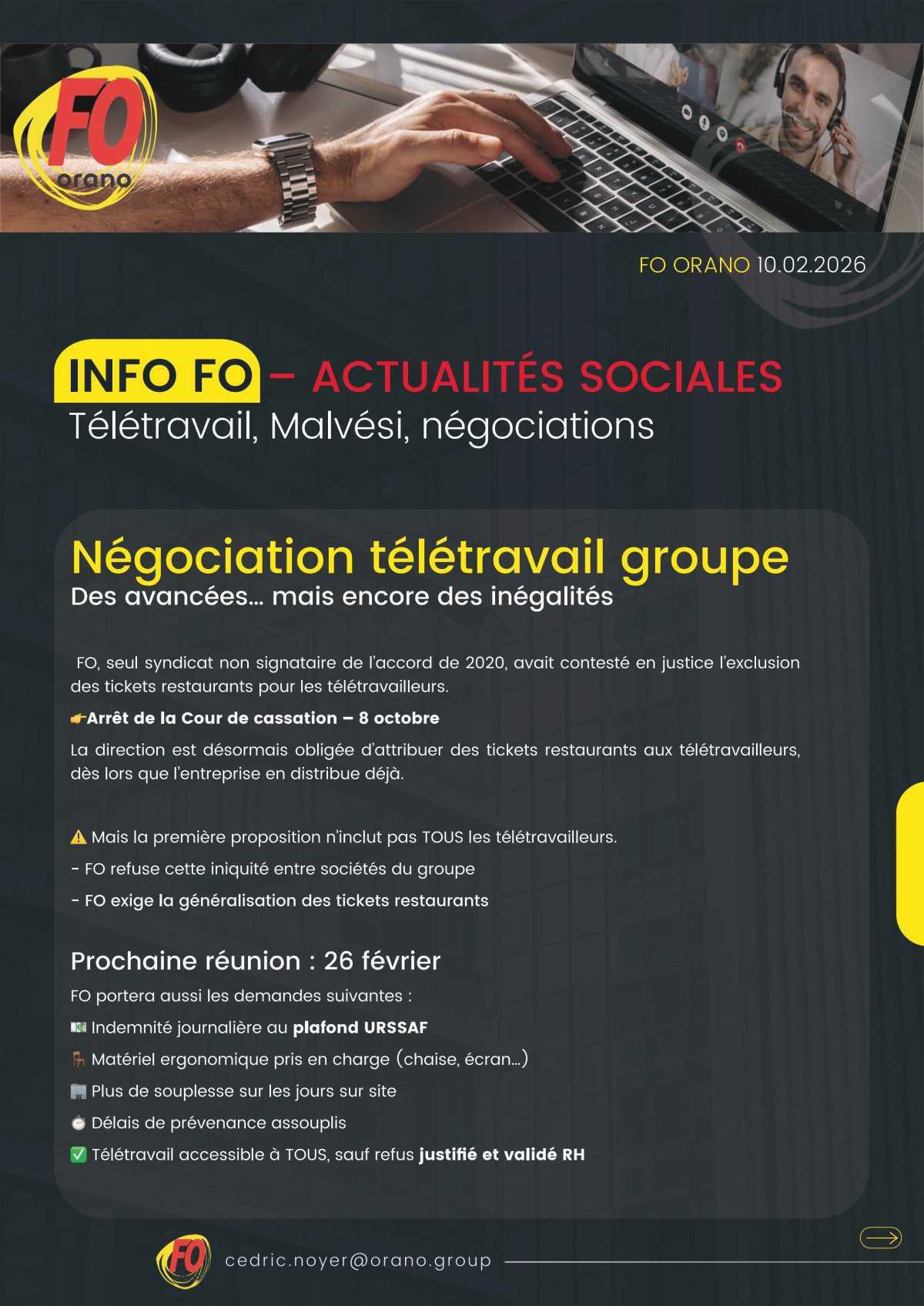 Actualité groupe : inquiétudes sur l'amont, télétravail, négos groupes... 