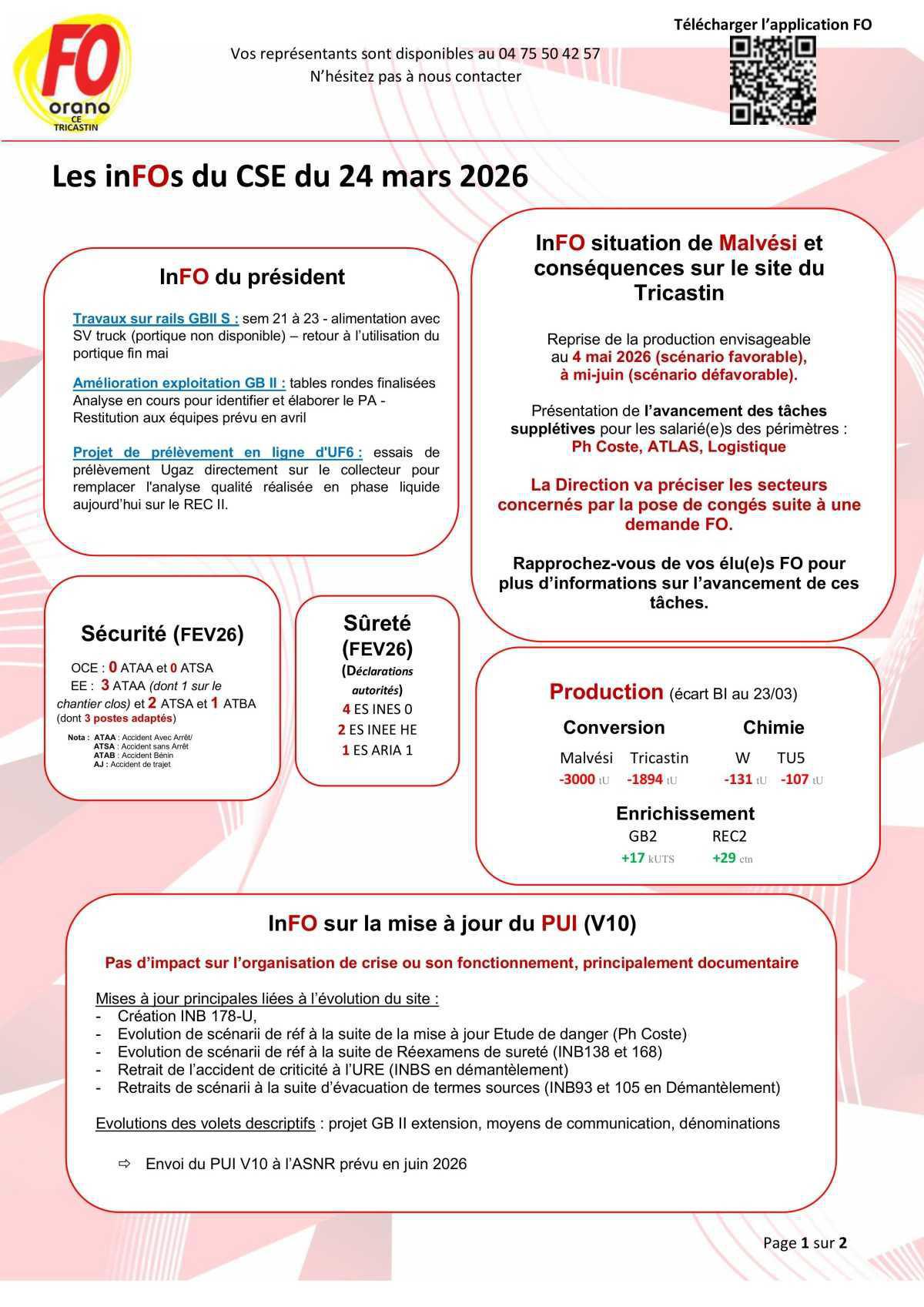 InFOs : compte rendu CSE du 24 mars 2026