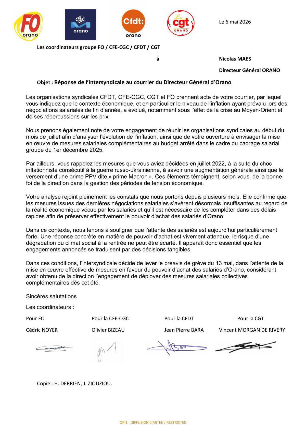 L’intersyndicale : Mesures complémentaires de préservation du pouvoir d'achat des salariés du groupe ORANO 