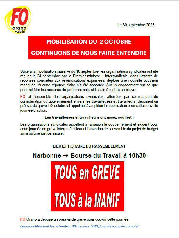 APPEL A LA GREVE ET LA MOBILISATION