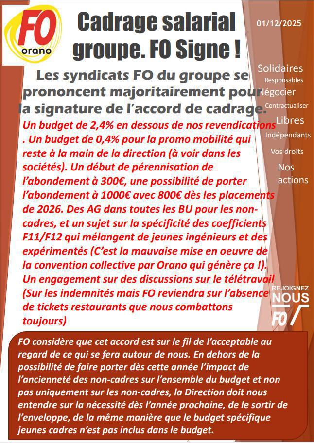 FIN DE NEGO CADRAGE SALARIAL GROUPE 2026: FO SIGNE!
