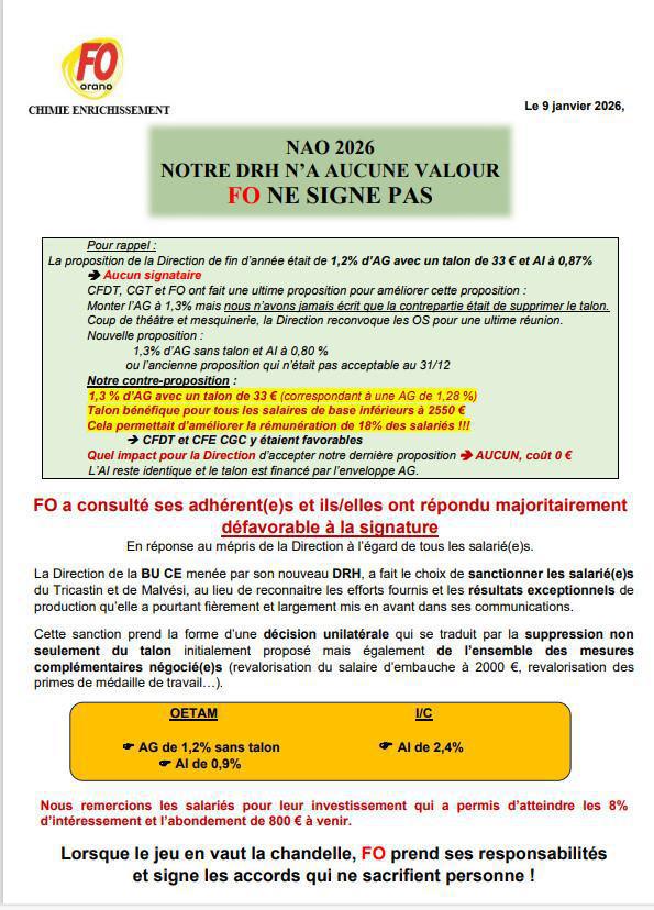 NAO 2026: FO ne signe pas