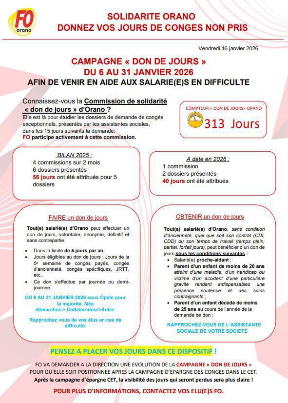 Solidarité avec des collègues dans la difficulté, ne perdez pas vos congés, donnez les !