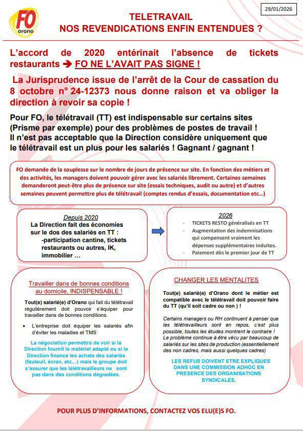 Négociation télétravail : Des exigences dans l'intérêt des salariés. 