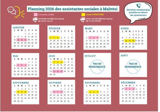 Planning Assistantes sociales 2026