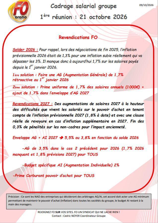 revendications FO salaires et pouvoir d'achat