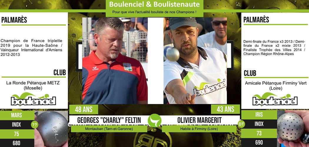 Les vidéos pour voir jouer les champions de pétanque Georges "Charly" FELTIN & Olivier MARGERI