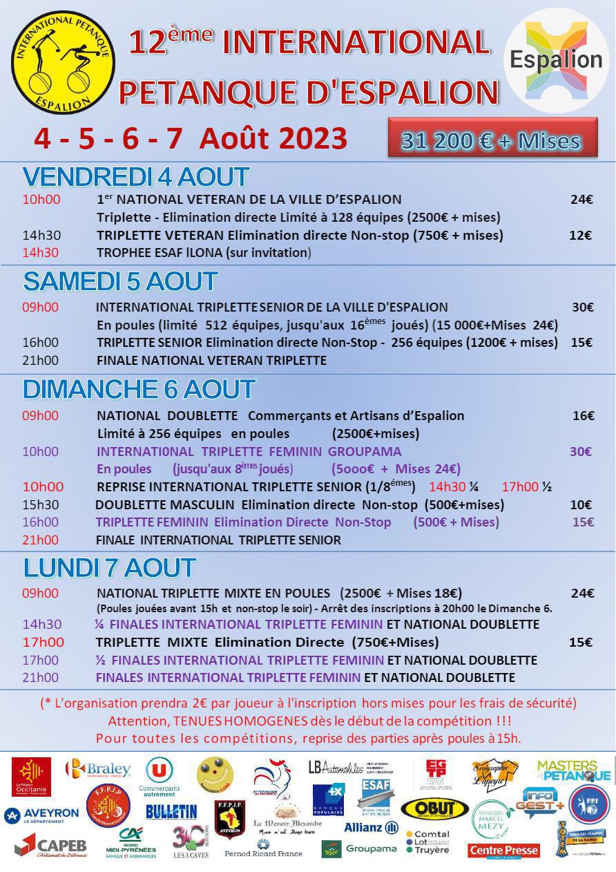 Espalion : International de pétanque triplette seniors 2023 Espalion : International de pétanque triplette seniors 2023