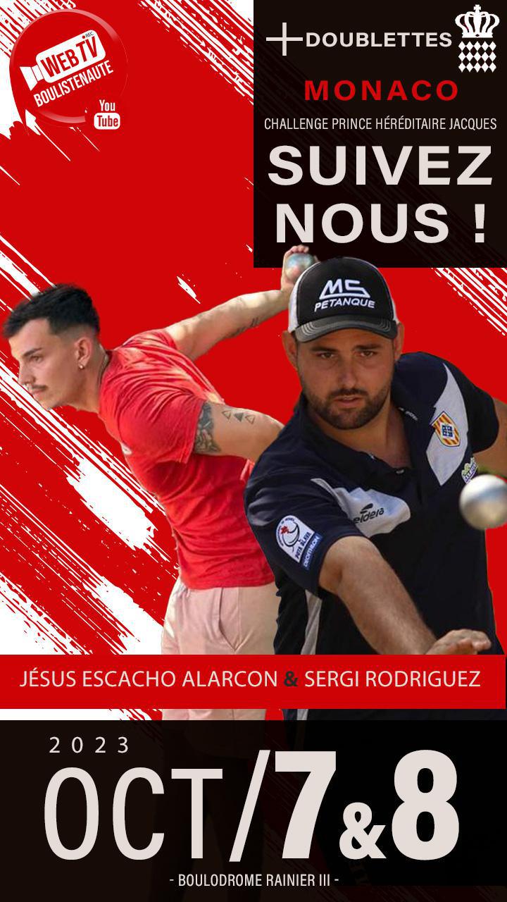 L'ESPAGNE de Jésus ESCACHO ALARCON et de Sergi RODRIGUEZ, doublette à suivre à Monaco le 7 et 8 octobre