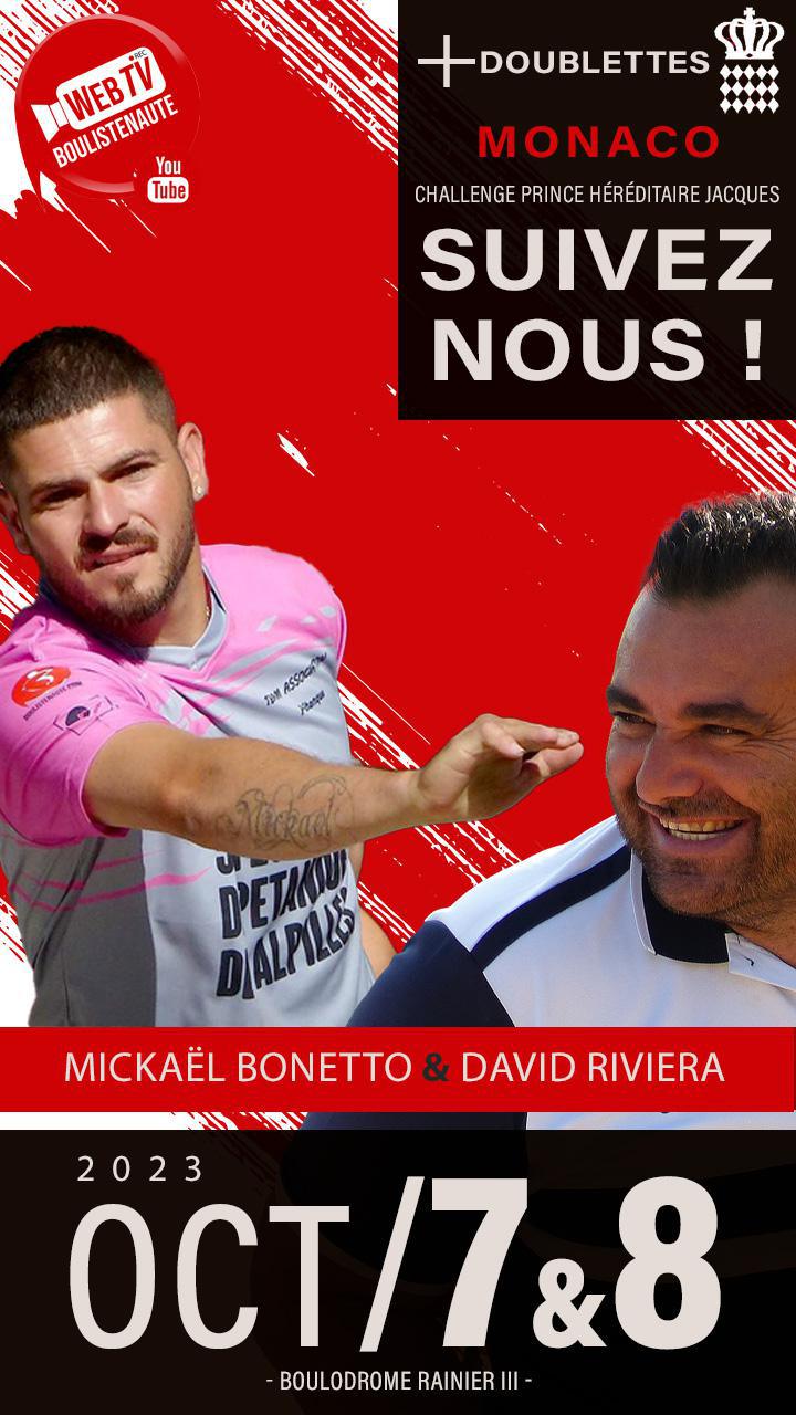 Mickaël BONETTO et David RIVIERA, doublette à suivre à Monaco le 7 et 8 octobre