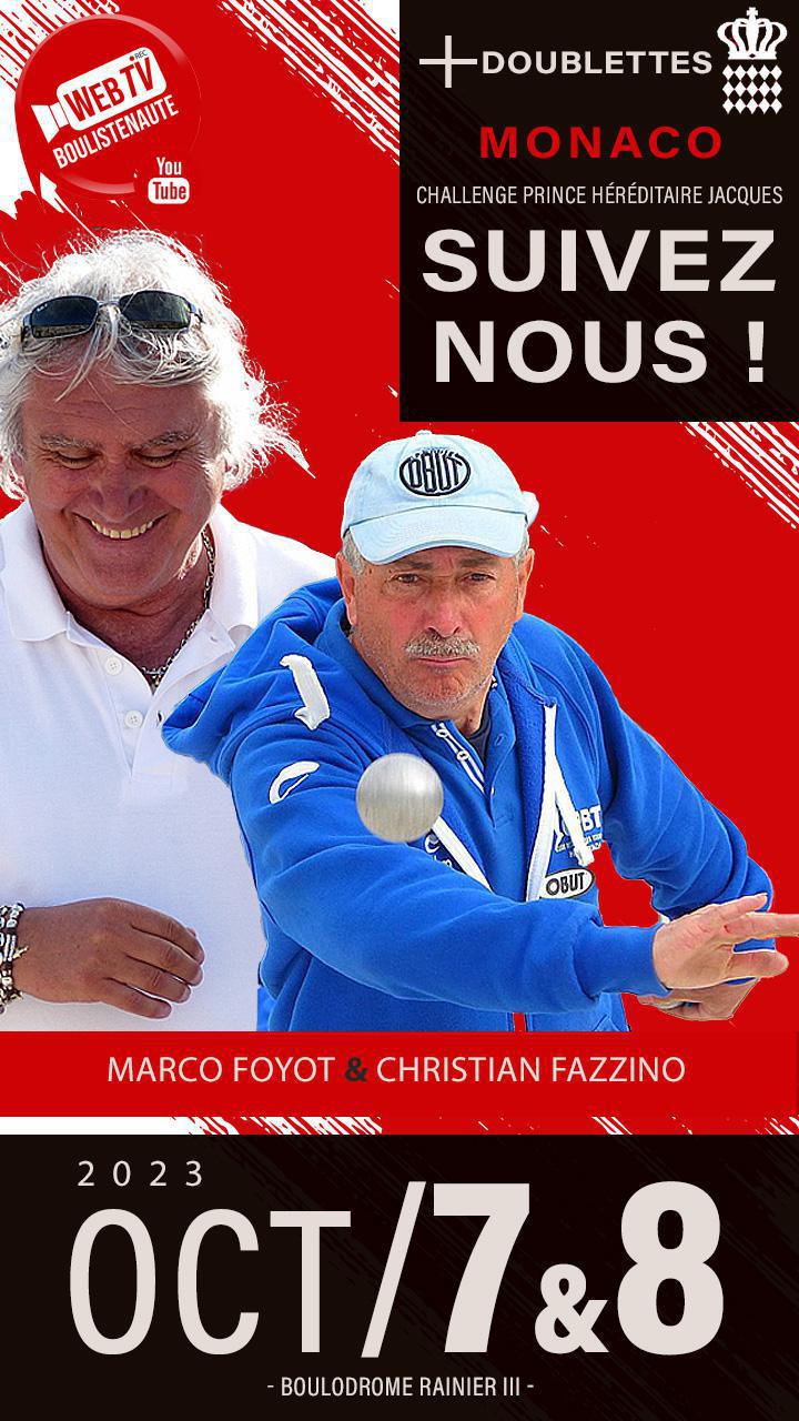 Marco FOYOT et Christian FAZZINO, doublette à suivre à Monaco le 7 et 8 octobre Marco FOYOT et Christian FAZZINO, doublette à suivre à Monaco le 7 et 8 octobre