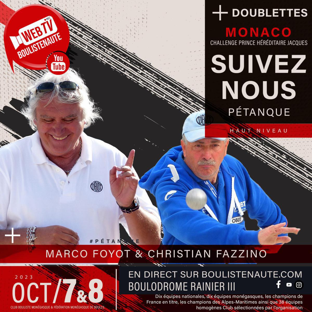 David MARMI et Pierre LUCCHESI, doublette à suivre à Monaco le 7 et 8 octobre David MARMI et Pierre LUCCHESI, doublette à suivre à Monaco le 7 et 8 octobre