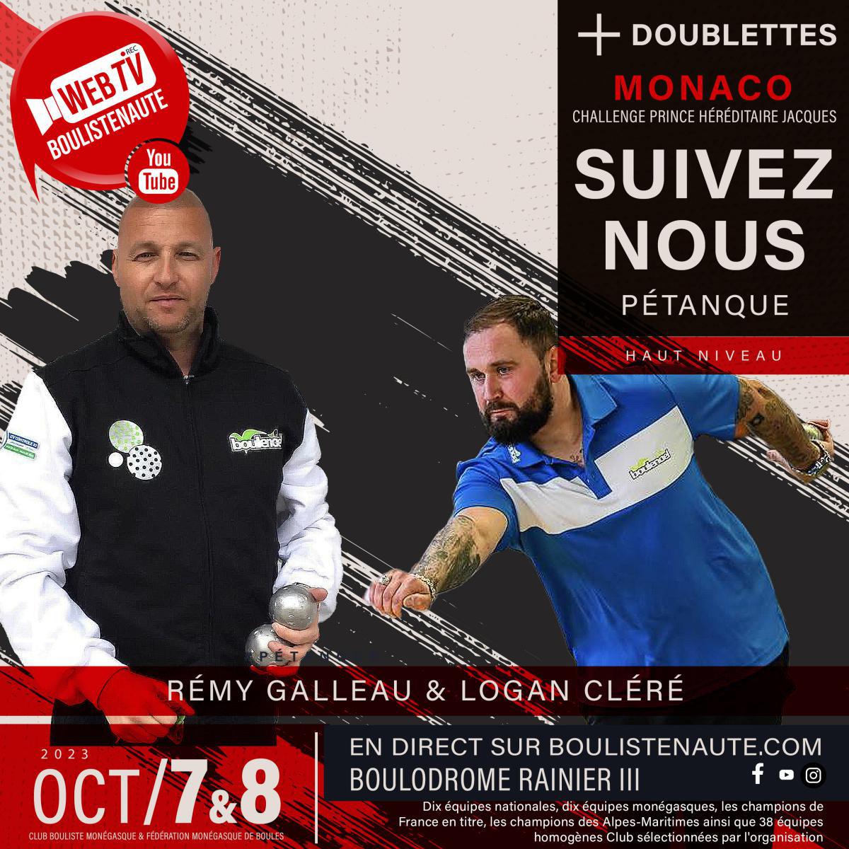 Kévin LELLOUCHE et Cédric SALVINI, doublette à suivre à Monaco le 7 et 8 octobre