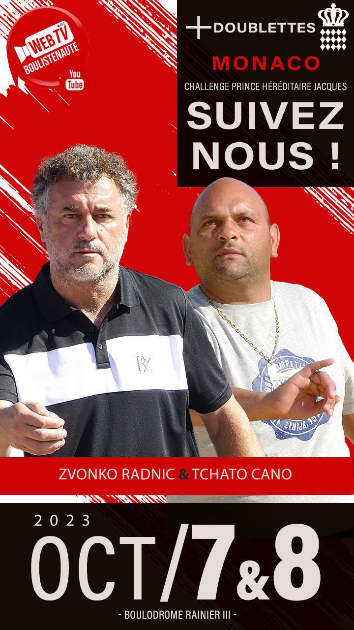 Zvonko RADNIC et Tchato CANO, doublette à suivre à Monaco le 7 et 8 octobre Zvonko RADNIC et Tchato CANO, doublette à suivre à Monaco le 7 et 8 octobre