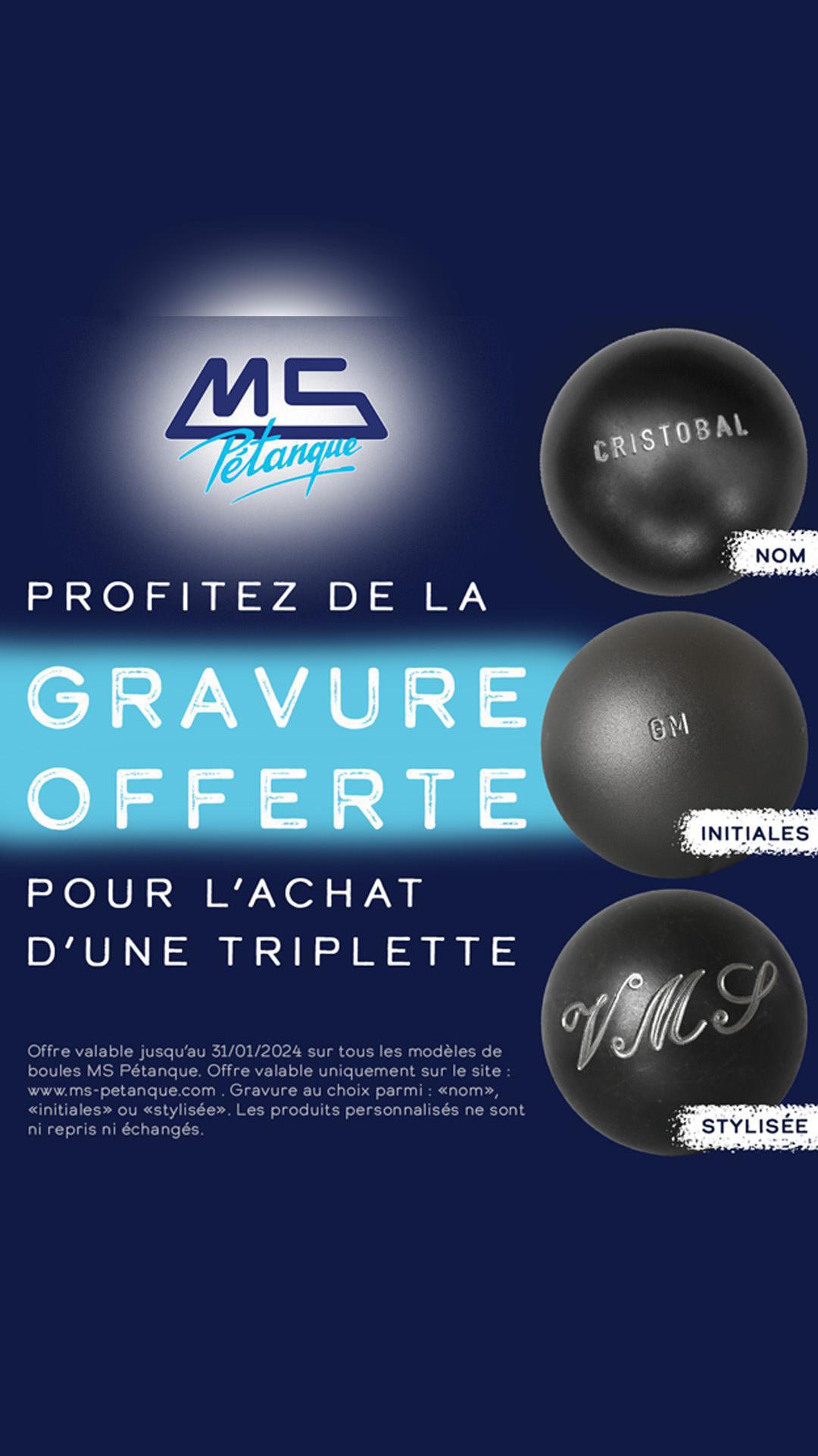 Fêtez Noël avec MS Pétanque : Gravure offerte sur votre nouvelle triplette ! Fêtez Noël avec MS Pétanque : Gravure offerte sur votre nouvelle triplette !