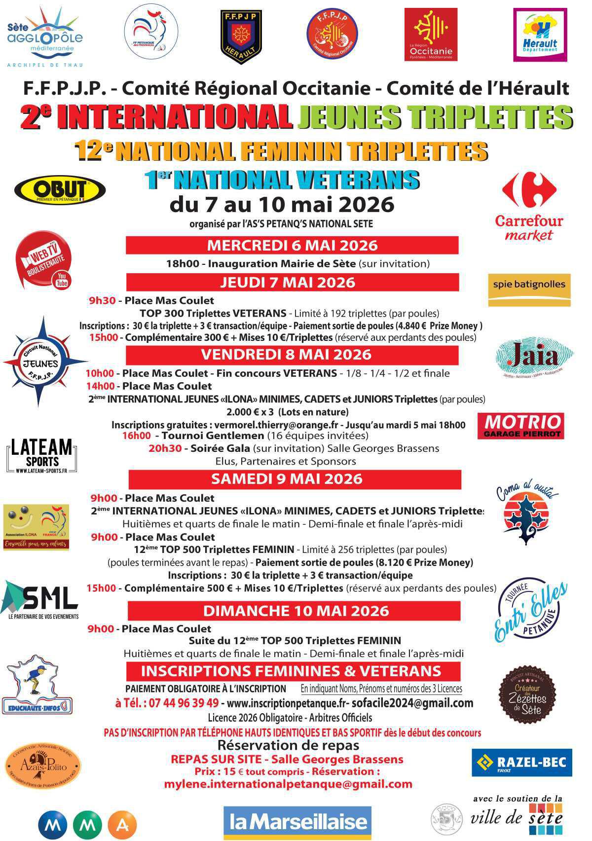 National vétérans, International jeunes et National féminin - Sète Pétanque 2026