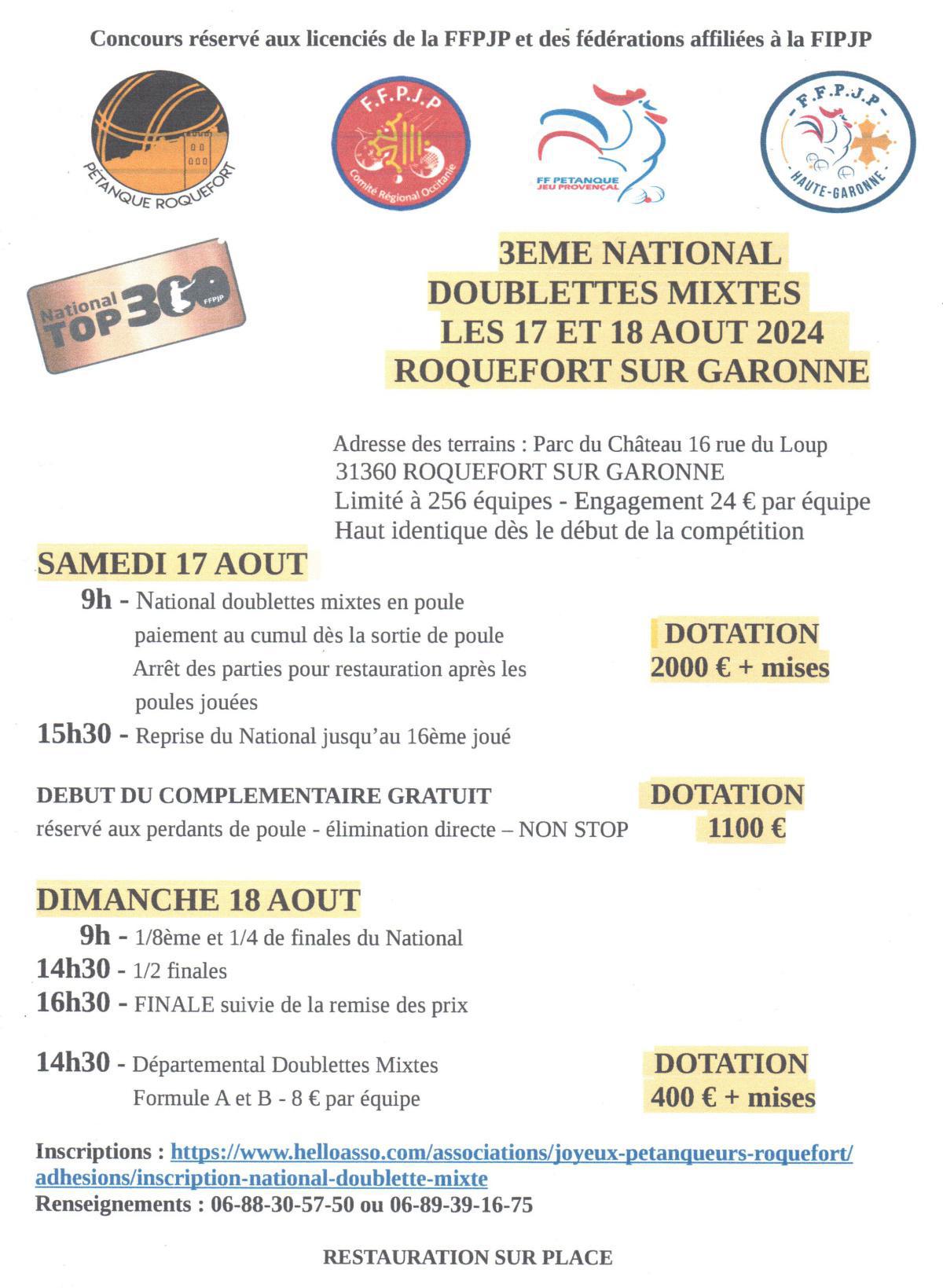 3ème National Doublette Mixte de Roquefort-sur-Garonne 2024 - TOP 300 Pétanque - Par poules