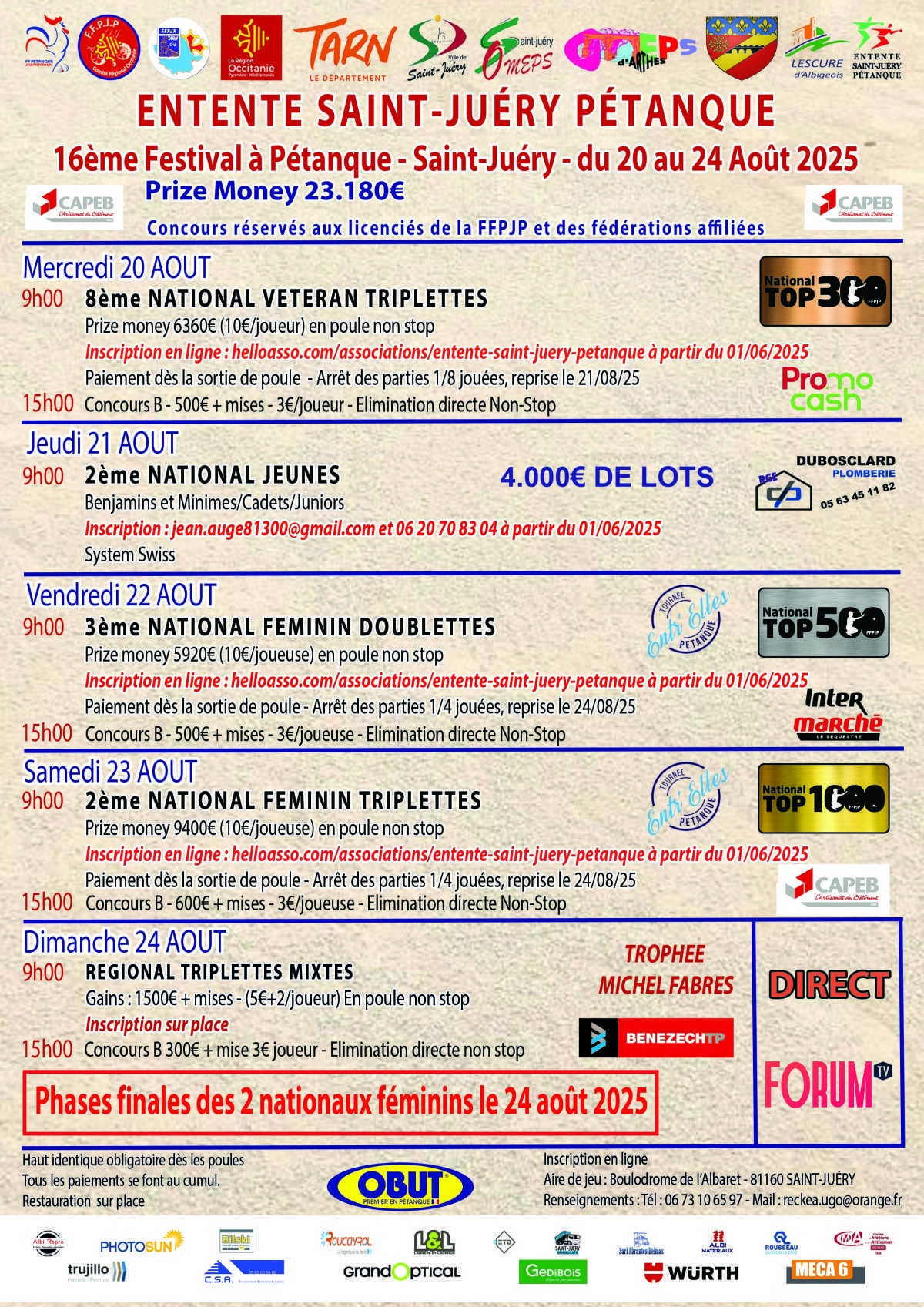 Saint-Juéry : 8ème National triplette vétérans 2025 - TOP 300 Pétanque - Par poules Saint-Juéry : 8ème National triplette vétérans 2025 - TOP 300 Pétanque - Par poules