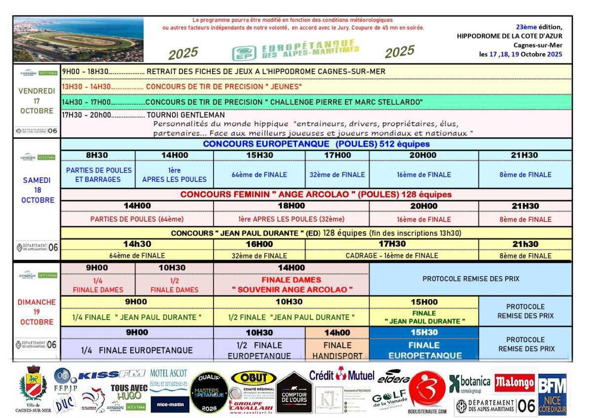 Cagnes-Sur-Mer : Europétanque triplette féminin des Alpes-Maritimes 2025 - TOP 500 Pétanque - Par poules Cagnes-Sur-Mer : Europétanque triplette féminin des Alpes-Maritimes 2025 - TOP 500 Pétanque - Par poules