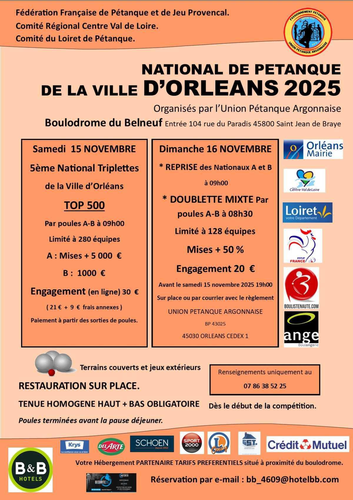 Ville d'Orléans : 5ème National triplette open 2025 - TOP 500 Pétanque - Par poules Ville d'Orléans : 5ème National triplette open 2025 - TOP 500 Pétanque - Par poules