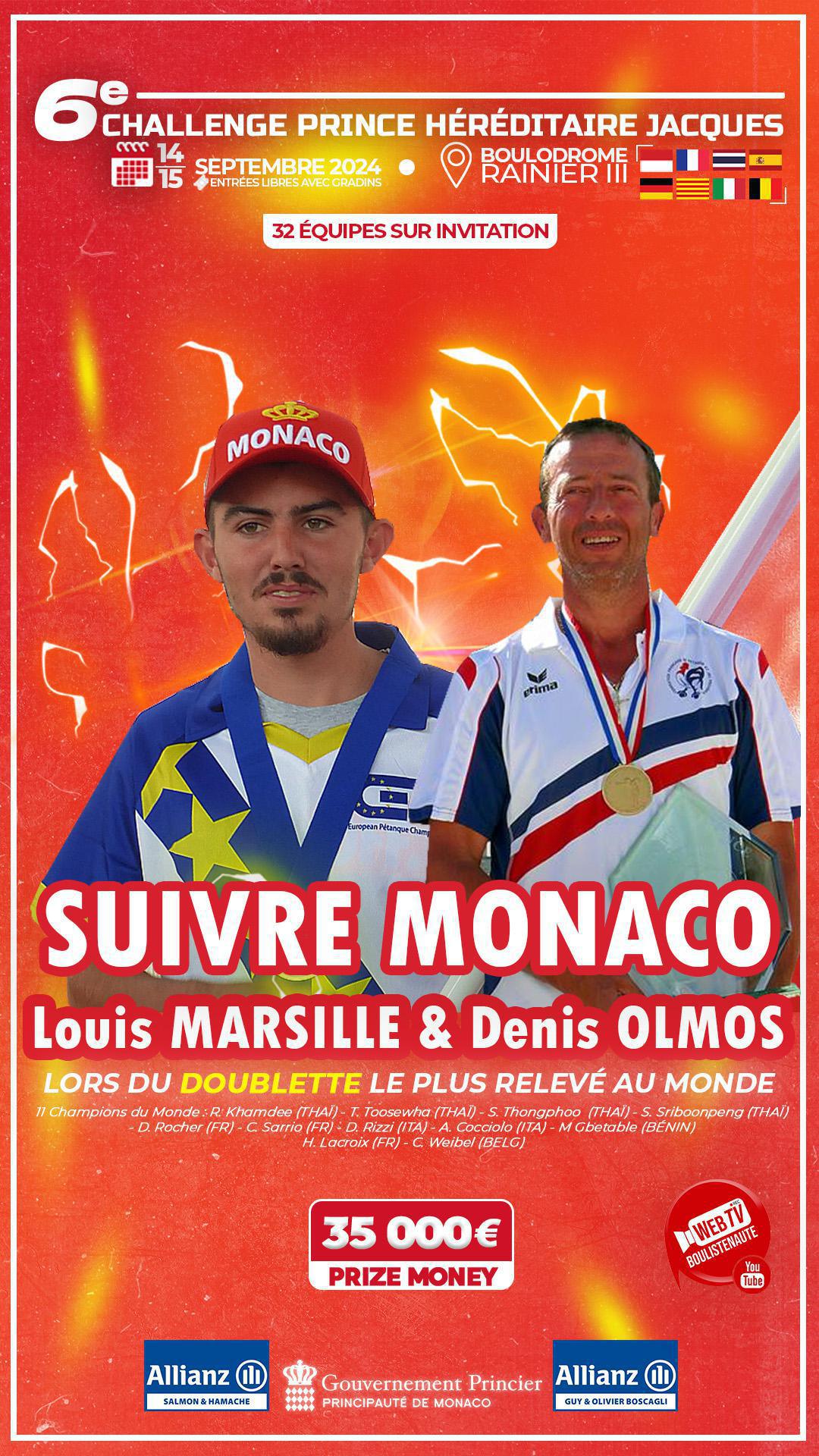Denis OLMOS et Louis MARSILLE, doublette à suivre à Monaco lors du doublette le plus relevé au monde - Pétanque 14 & 15 septembre 2024 Denis OLMOS et Louis MARSILLE, doublette à suivre à Monaco lors du doublette le plus relevé au monde - Pétanque 14 & 15 septembre 2024