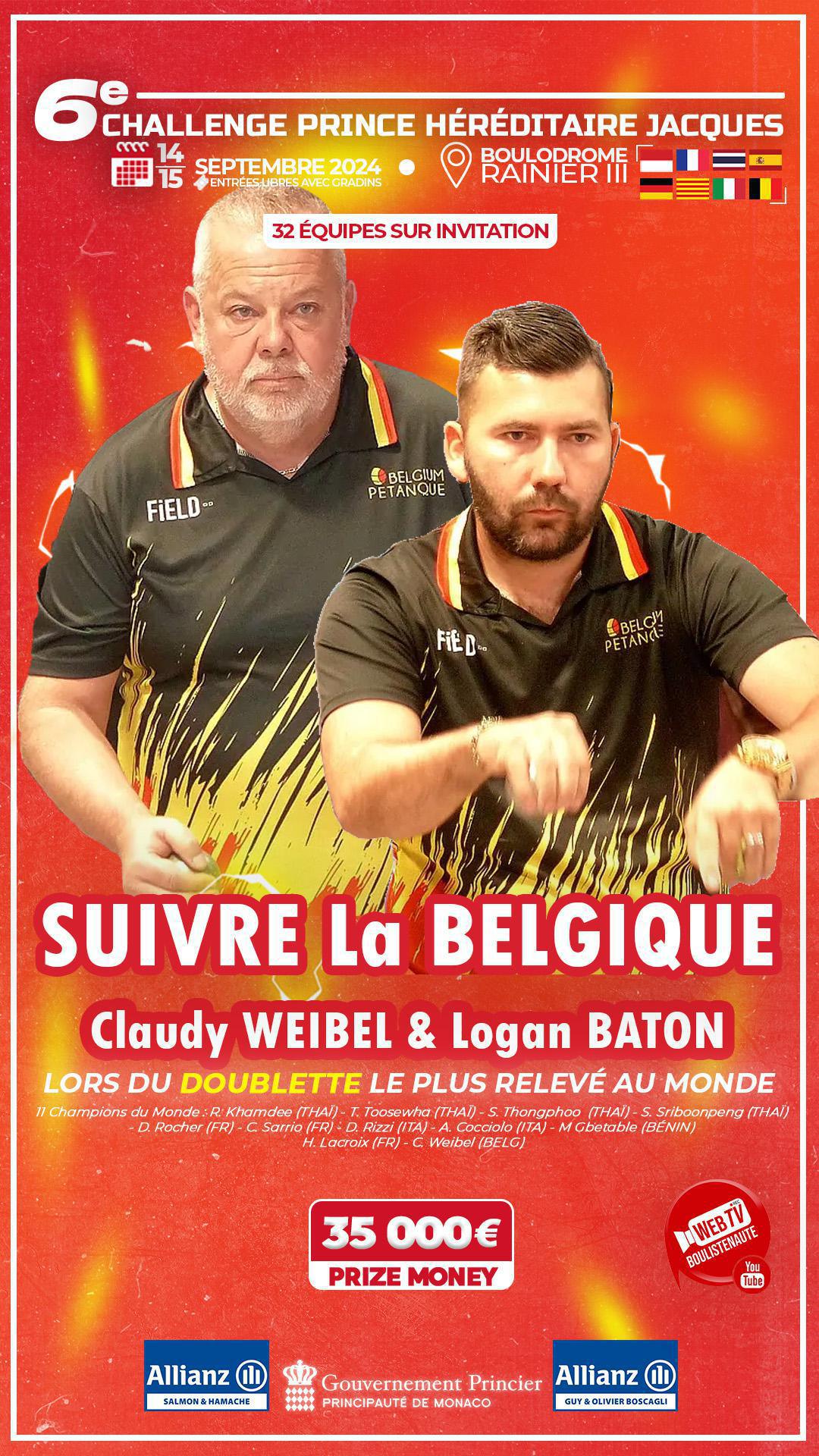 Claudy WEIBEL et Logan BATON, doublette à suivre à Monaco lors du doublette le plus relevé au monde - Pétanque 14 & 15 septembre 2024 Claudy WEIBEL et Logan BATON, doublette à suivre à Monaco lors du doublette le plus relevé au monde - Pétanque 14 & 15 septembre 2024