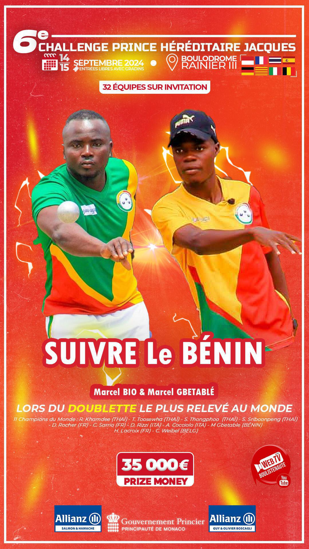 Marcel BIO-TERRAZINE & Marcel GBETABLÉ, doublette à suivre à Monaco lors du doublette le plus relevé au monde - Pétanque 14 & 15 septembre 2024 Marcel BIO-TERRAZINE & Marcel GBETABLÉ, doublette à suivre à Monaco lors du doublette le plus relevé au monde - Pétanque 14 & 15 septembre 2024
