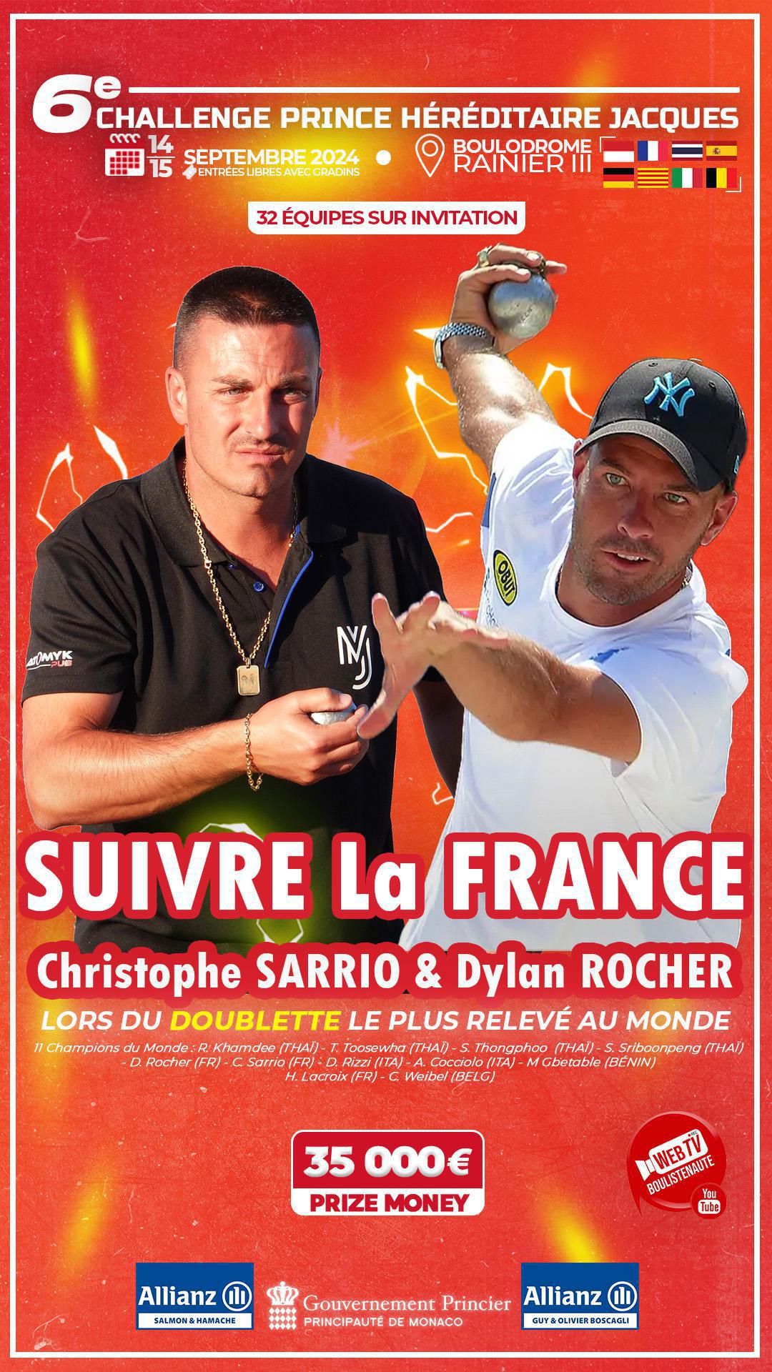 Christophe SARRIO & Dylan ROCHER, doublette à suivre à Monaco lors du doublette le plus relevé au monde - Pétanque 14 & 15 septembre 2024 Christophe SARRIO & Dylan ROCHER, doublette à suivre à Monaco lors du doublette le plus relevé au monde - Pétanque 14 & 15 septembre 2024
