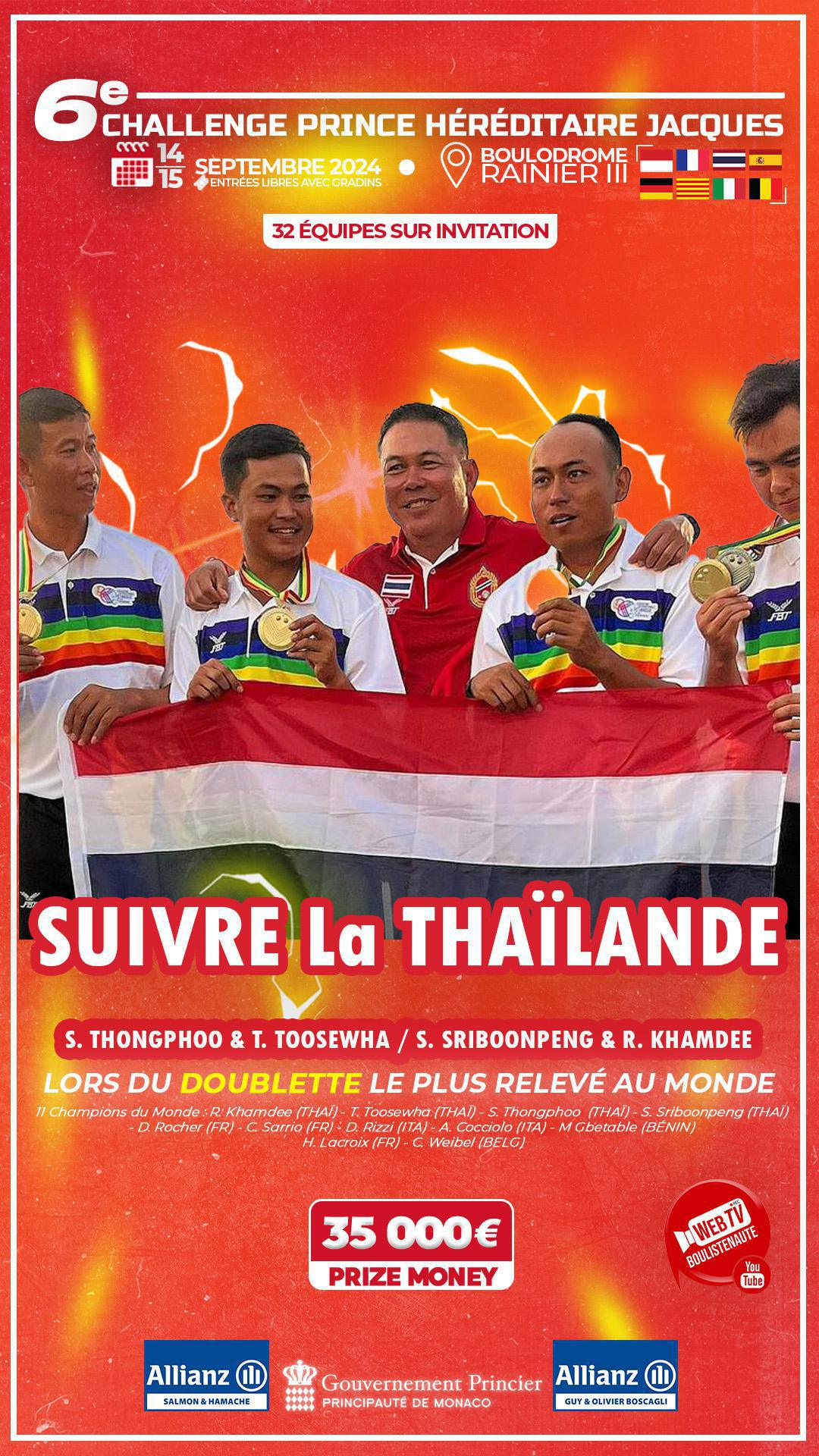 La Thaïlande, doublettes à suivre à Monaco lors du doublette le plus relevé au monde - Pétanque 14 & 15 septembre 2024 La Thaïlande, doublettes à suivre à Monaco lors du doublette le plus relevé au monde - Pétanque 14 & 15 septembre 2024