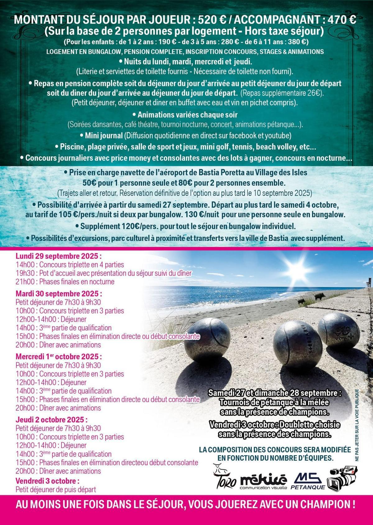 Pétanque Champions Family, le Village des Isles*** - Taglio - Séjour, vacances en Corse Octobre 2025 Pétanque Champions Family, le Village des Isles*** - Taglio - Séjour, vacances en Corse Octobre 2025