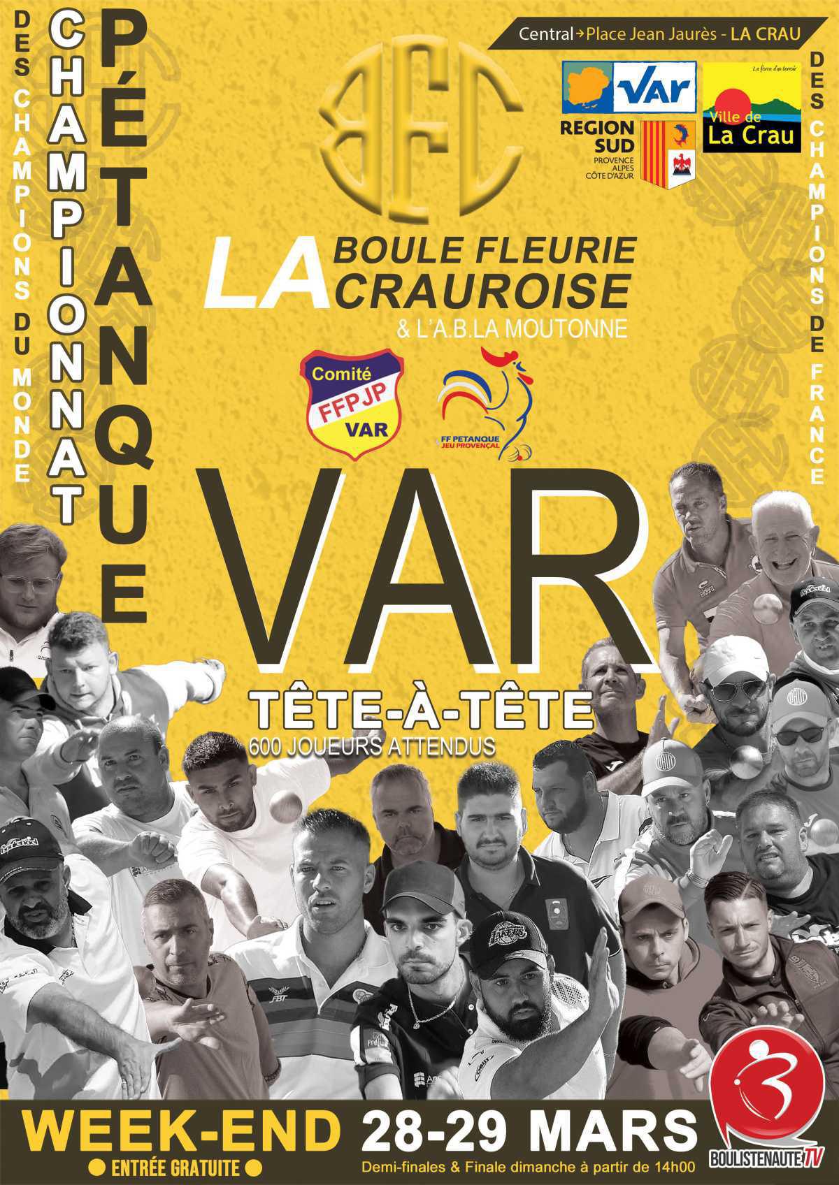 Championnat du Var tête-à-tête à La Crau - Pétanque 2026